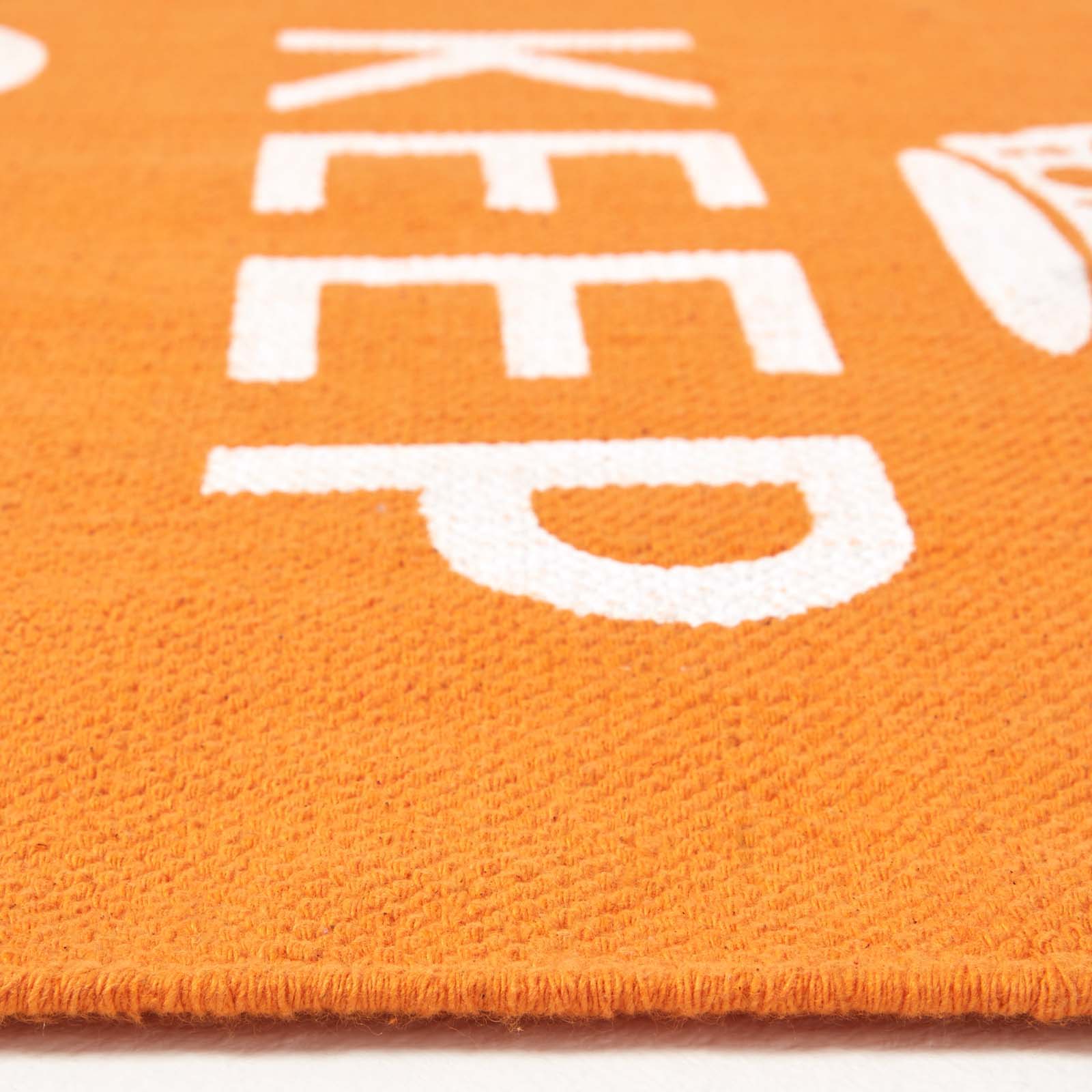 Keep Calm And Carry On Handwoven 100% Cotton Rug | 60cm x 100cm | Orange