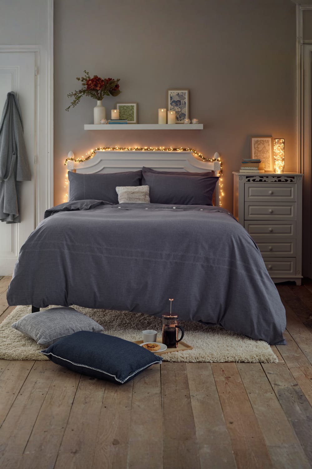 Southwick Cotton Rich Soft Duvet Cover Set -  Breathable Melange Look Bedding With Piped Finish | Single | Navy Blue