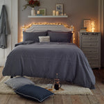 Southwick Cotton Rich Soft Duvet Cover Set -  Breathable Melange Look Bedding With Piped Finish | King | Navy Blue