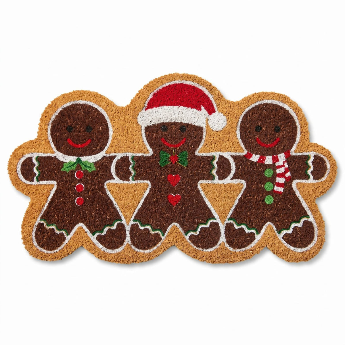 Festive Gingerbread Men Coir Christmas Doormat, 68 X 35 Cm