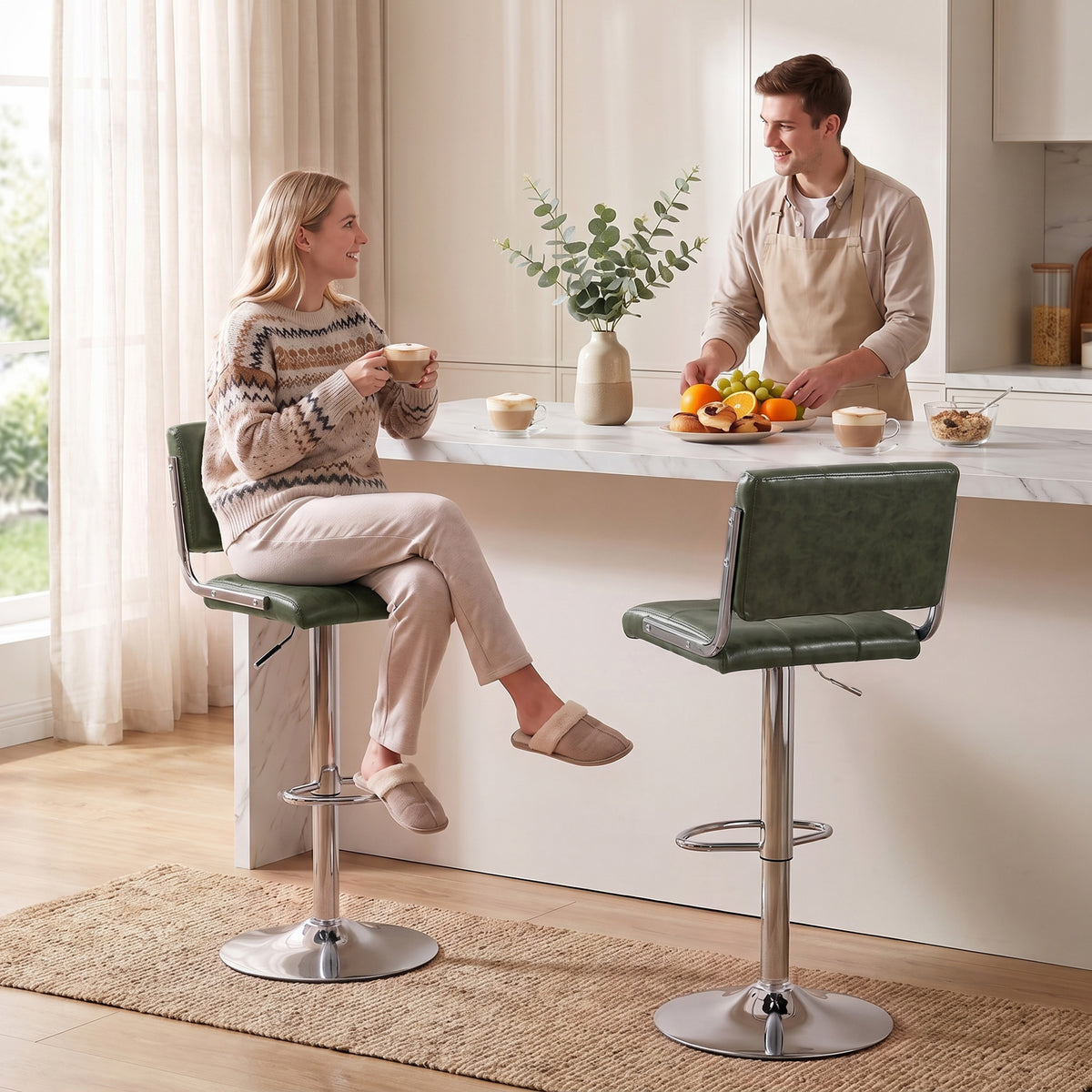 HOMCOM Adjustable Bar Stools Set Of 2 With Backrest