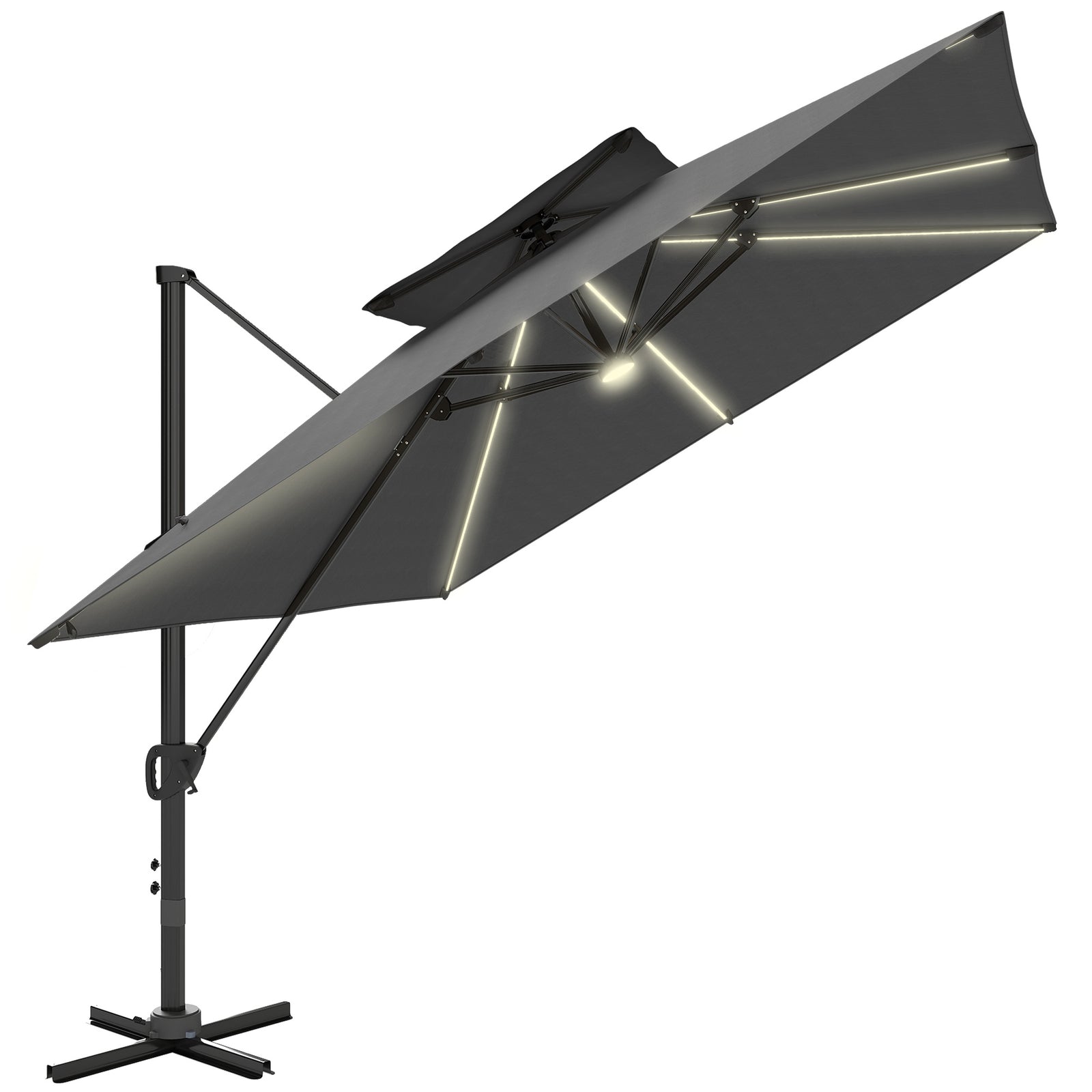 3.5x3m Cantilever Parasol, Solar Led Lights | Dark Grey