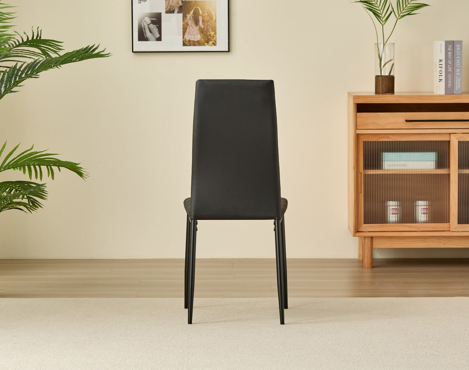 Miami Dining Table With 4 Emily Leather Chairs | Black