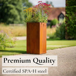 Corten Steel Tall Square Planter - Pre-rusted | 32cm x 32cm x 75cm | Brown