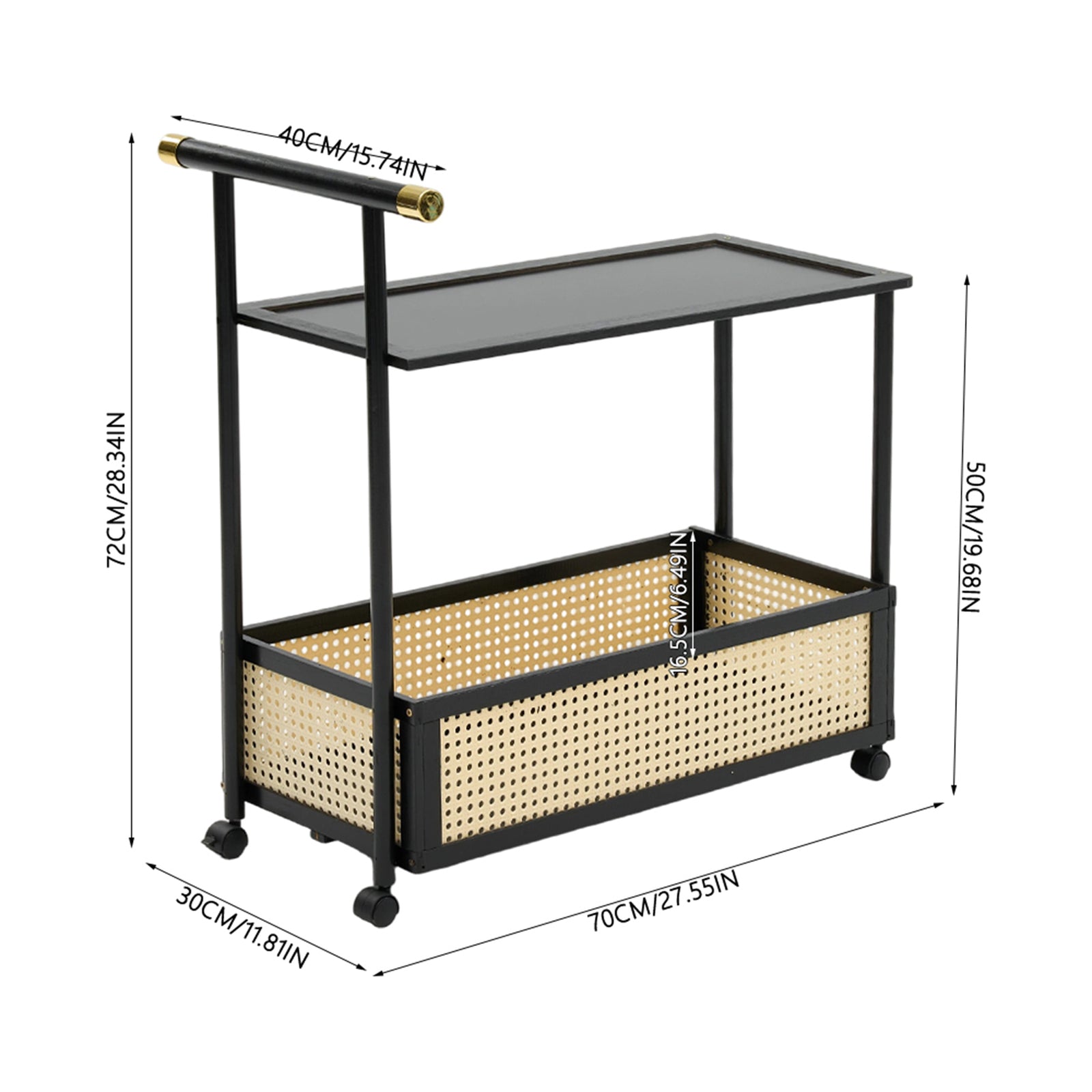 Breeins 2-tier Rolling Bamboo Side Table With Side Handle