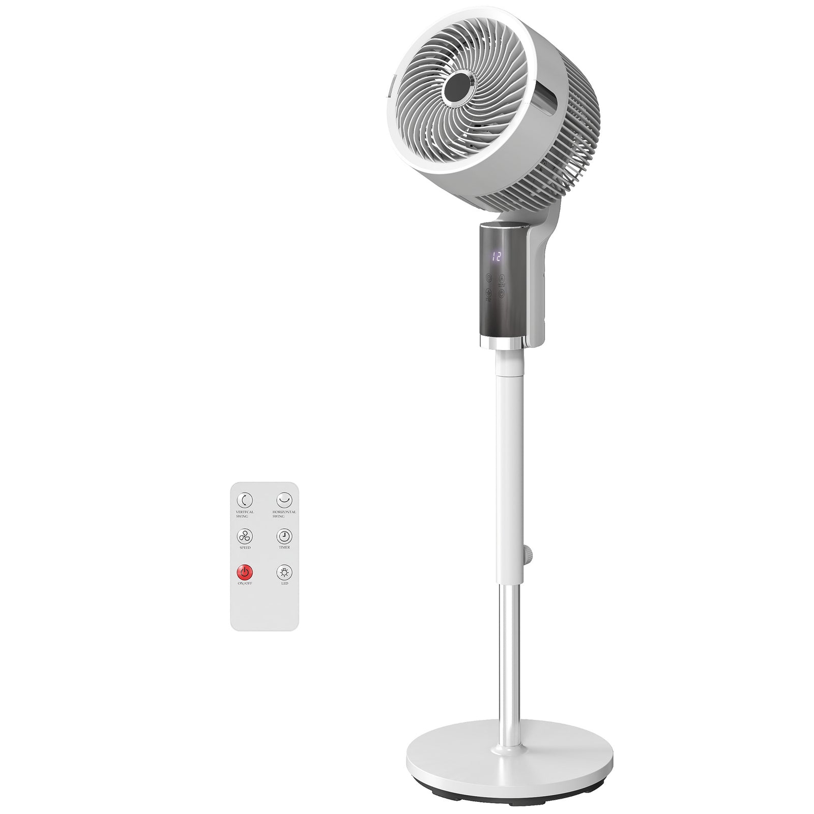 HOMCOM 20 Db Standing Fan With Oscillating, 8 Speeds, Led Light, White