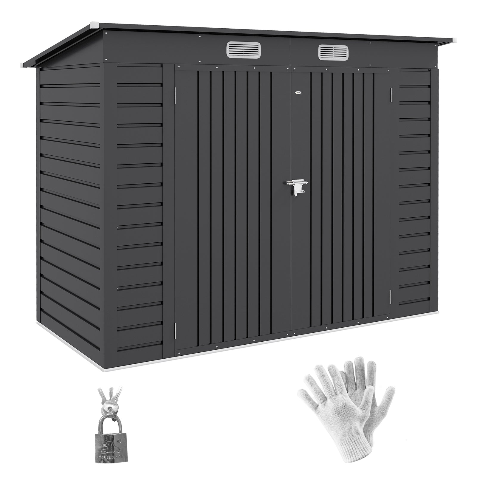 8 X 4ft Metal Garden Storage Shed With Doors And 2 Vents | Gray