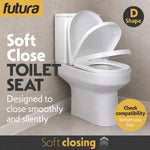 Toilet Seat Soft Close D Shape, Premium Thermoplastic, Quick Release, Top & Bottom Fixings | White