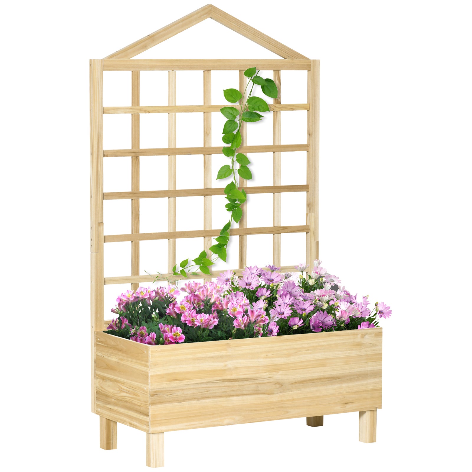 Wooden Planters With Trellis For Climbing, Natural