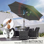 3 M Garden Parasol Umbrella With Led Lights, Patio Umbrella | Grey