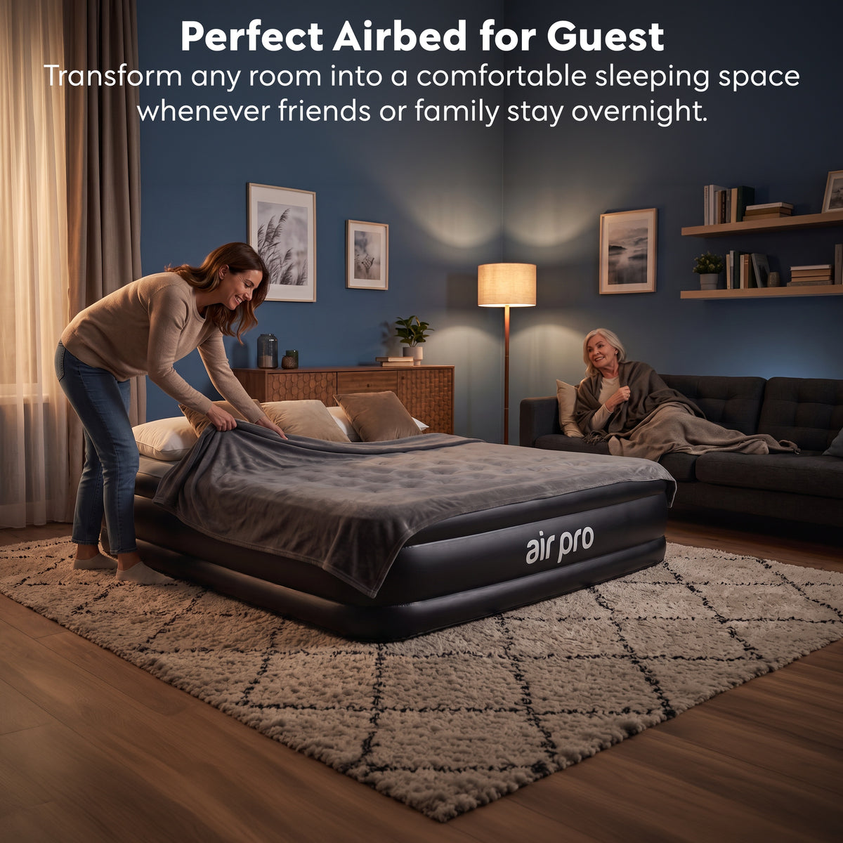Inflatable Air Mattress With Soft Surface Built-in Electric Pump | King | Black