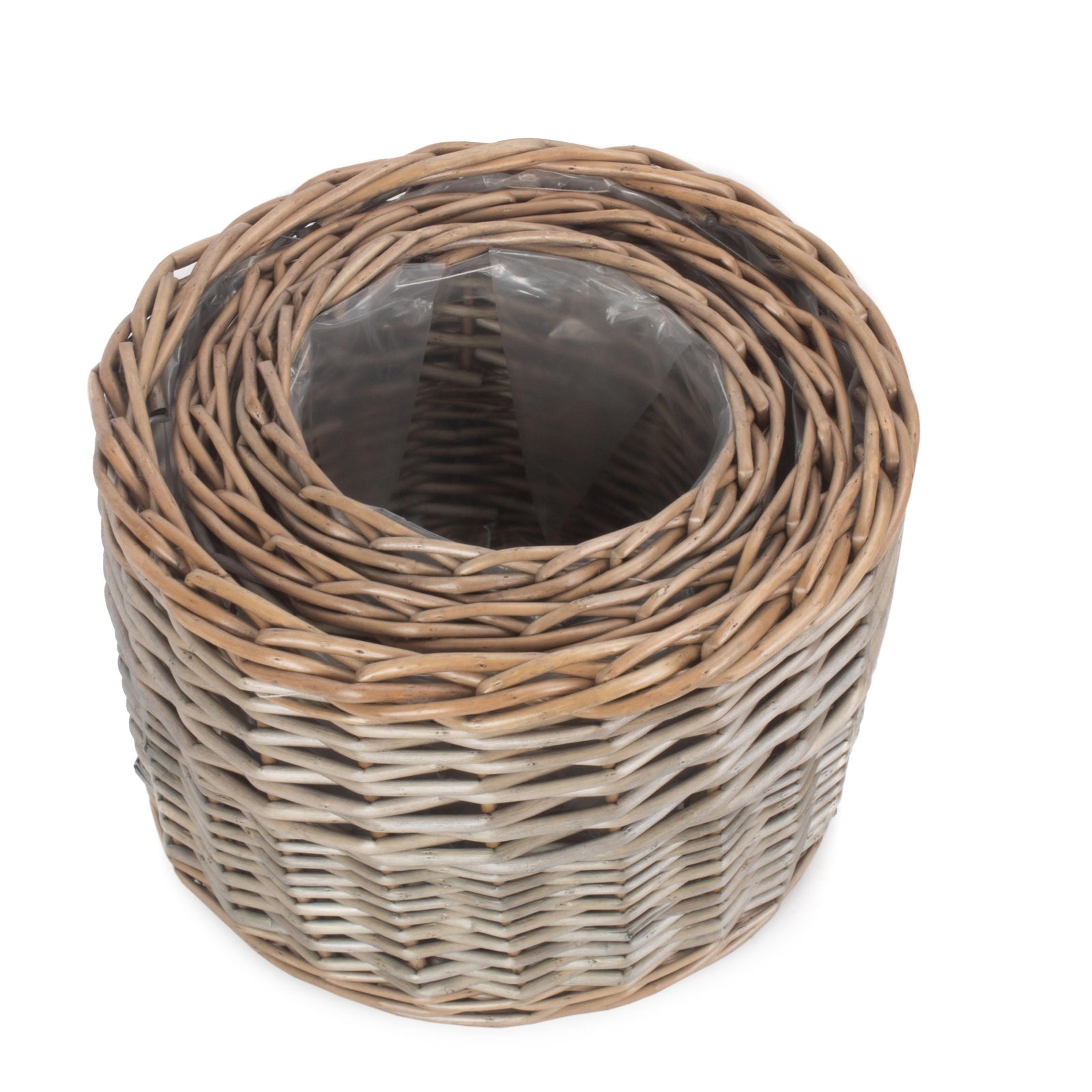 Wicker Round Antique Wash Planter | Set-of-3