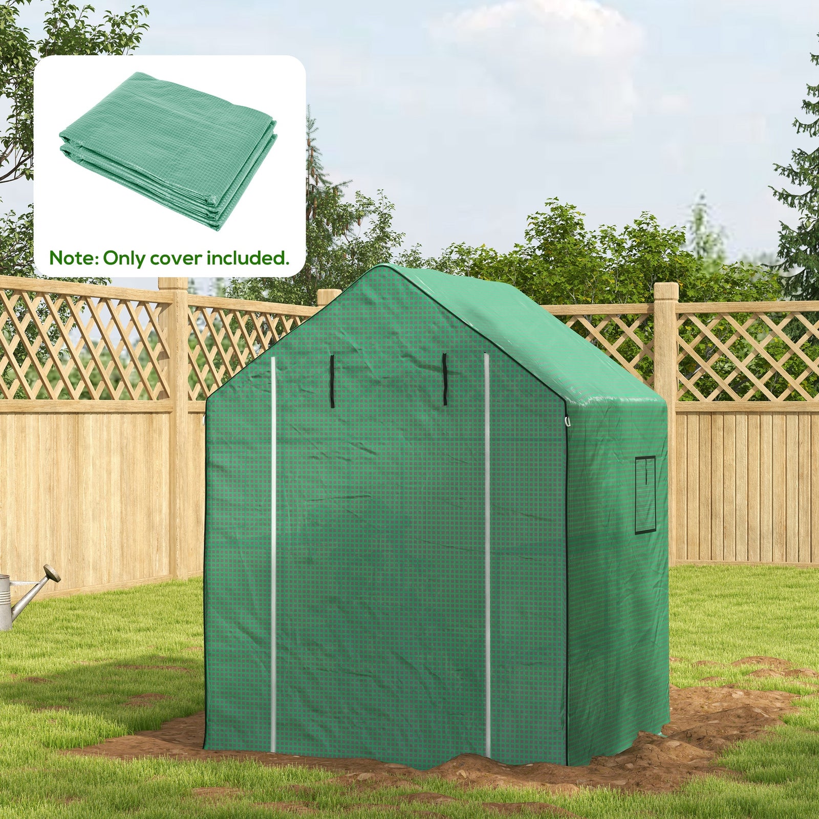 Reinforced Pe Greenhouse Cover W/ Door & Windows | Green