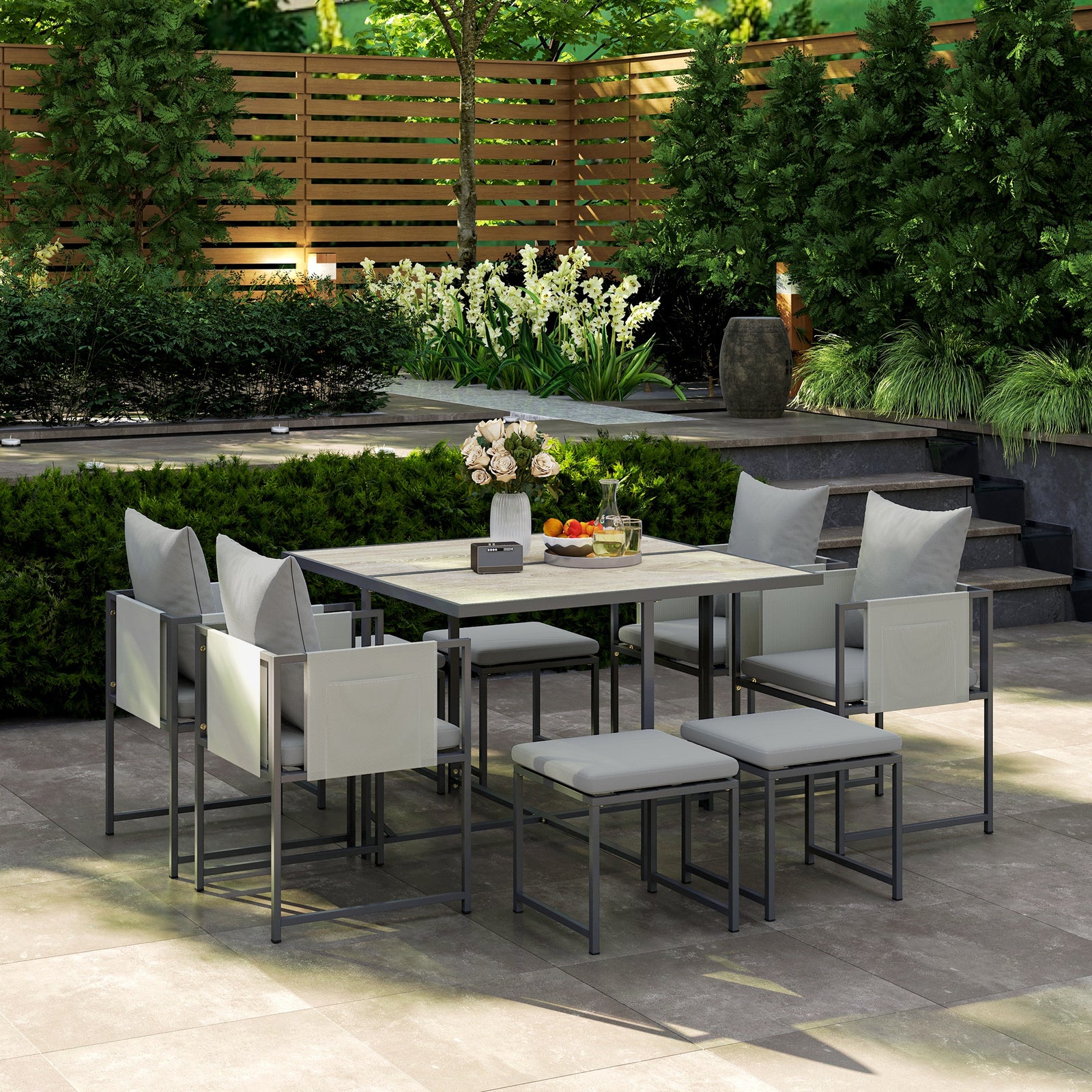 8 Seater Garden Dining Set, Cube Garden Furniture W/ Cushion