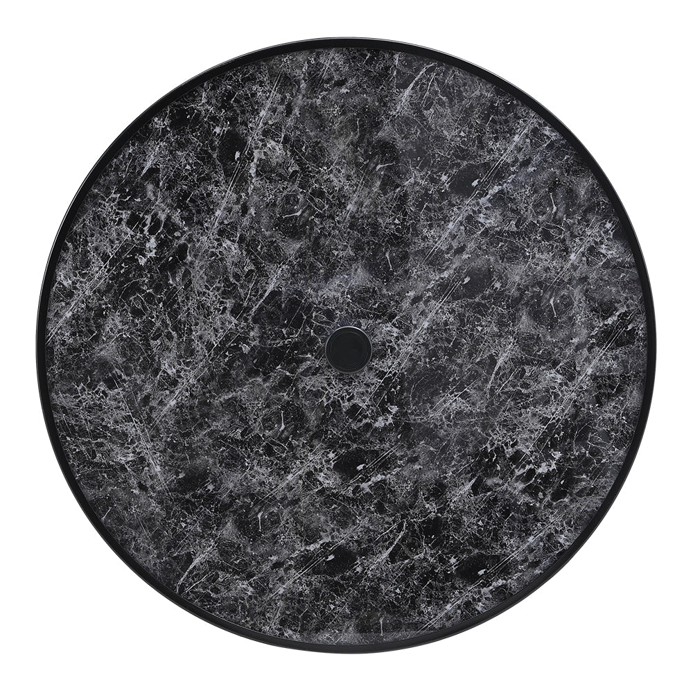 Round Garden Tempered Glass Black Marble Coffee Table - 80cm Dia X 72cm
