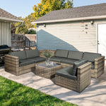 8pcs Patio Rattan Sofa Set Garden Furniture Side Table | Brown