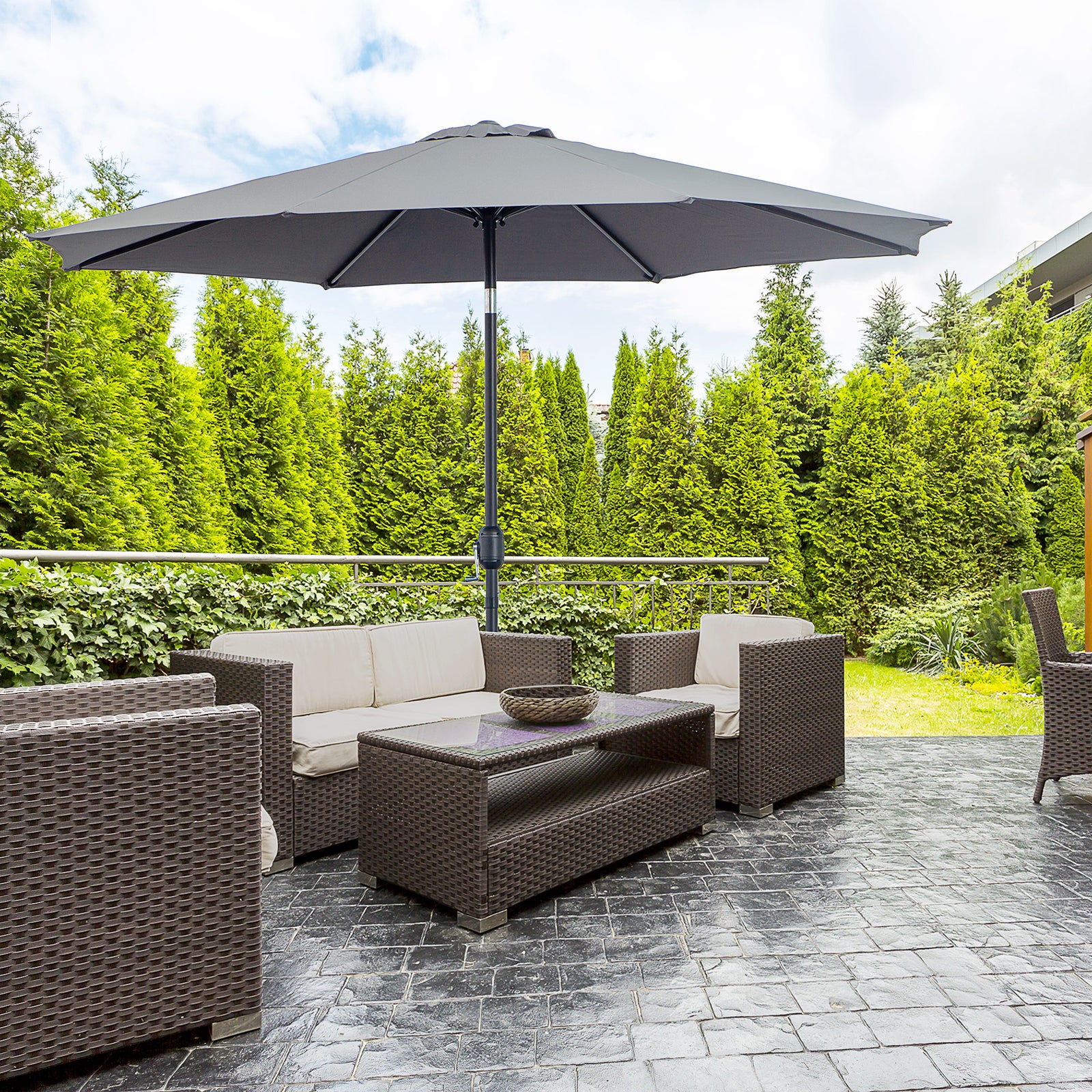 3m Patio Umbrella With Tilt And Crank | Dark Gray
