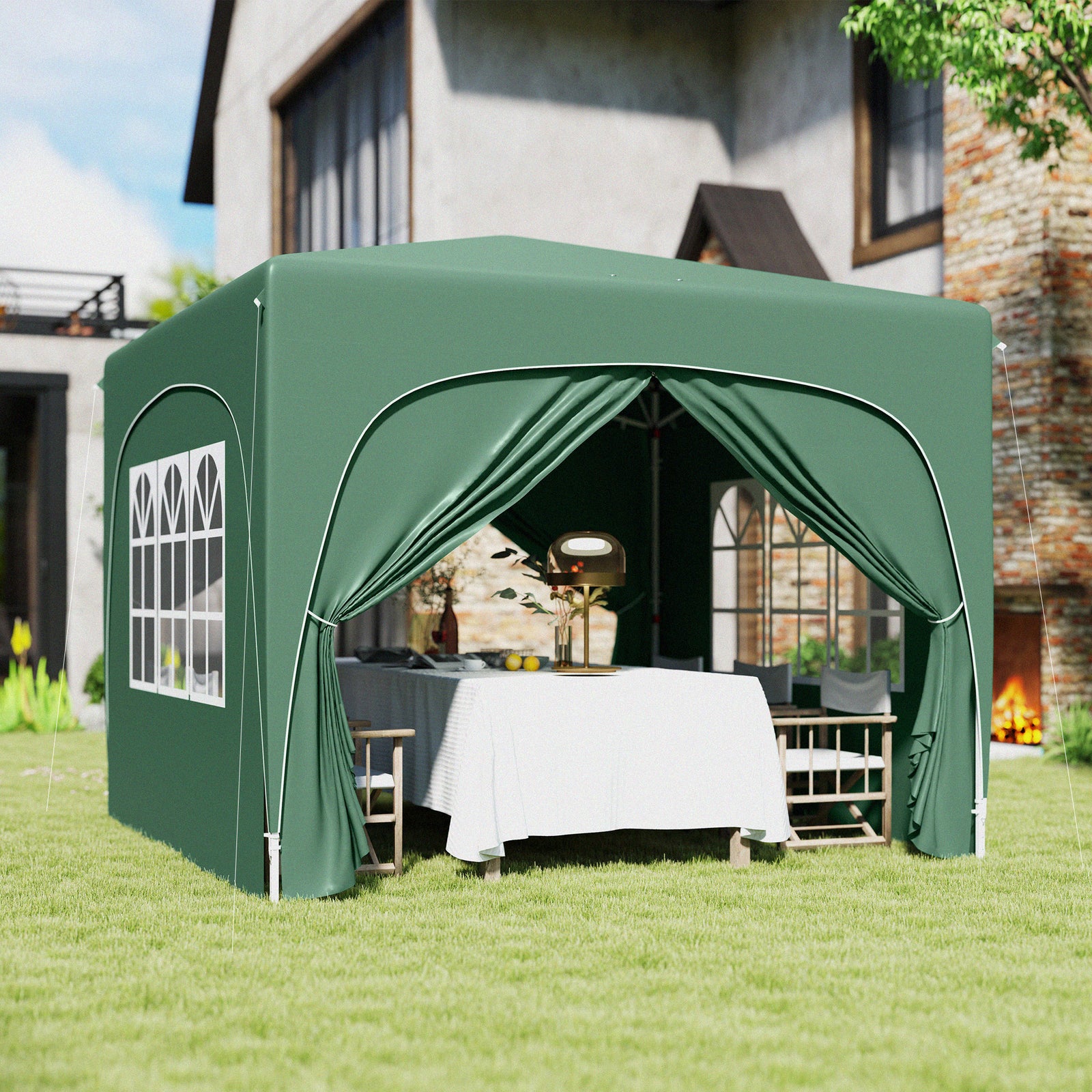 3x3m Pop Up Gazebo With Sides, Bag, Upf50+ | Green