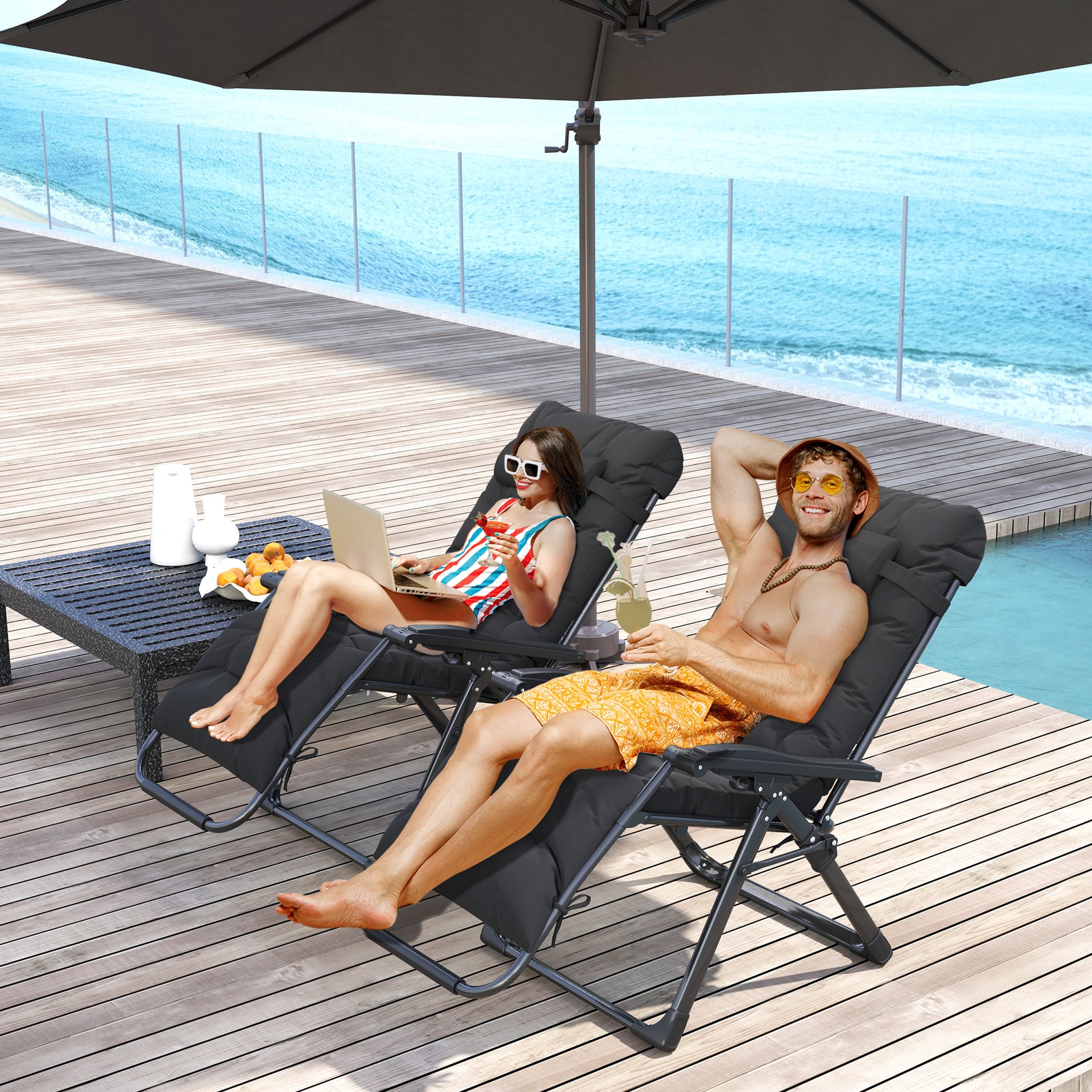 2 Pcs Reclining Zero Gravity Folding Lounger