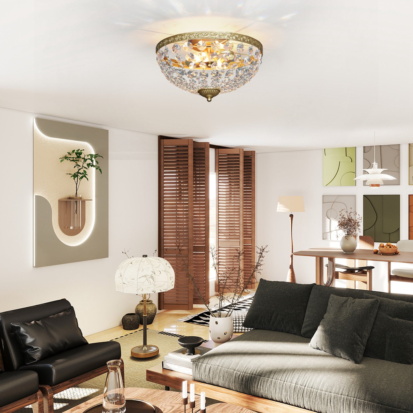 Chandelier Crystal Ceiling Light With E14 Base 2-lights | Gold