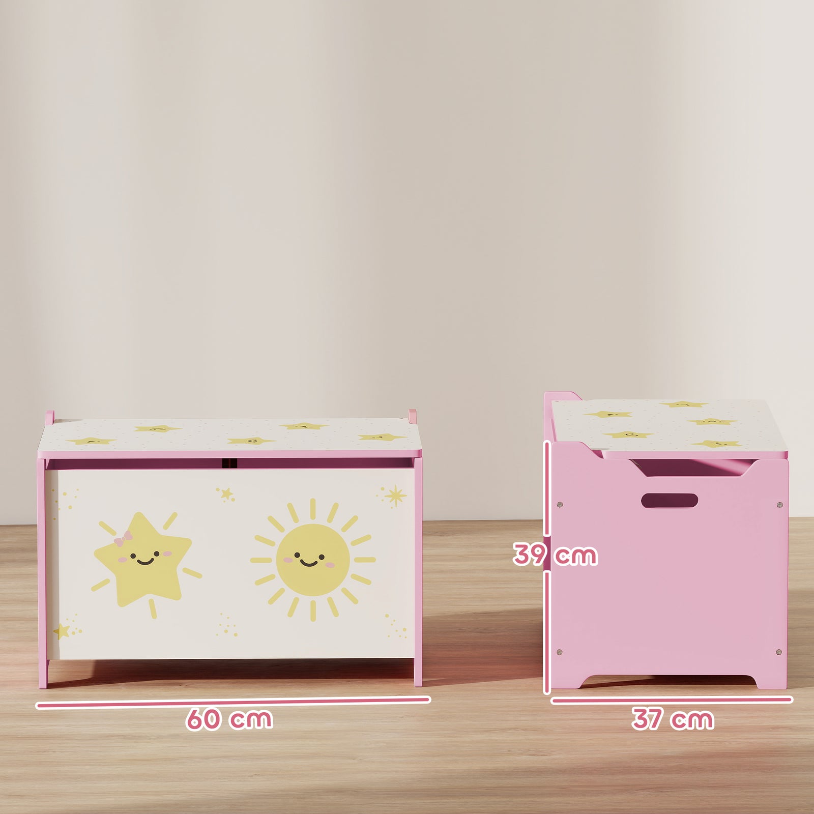 Toy Box With Lid, Safety Hinges For Kids, Nursery, Bedroom | Pink