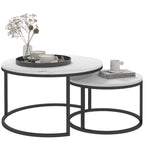Stacking Coffee Tables Set, Marble Effect | White