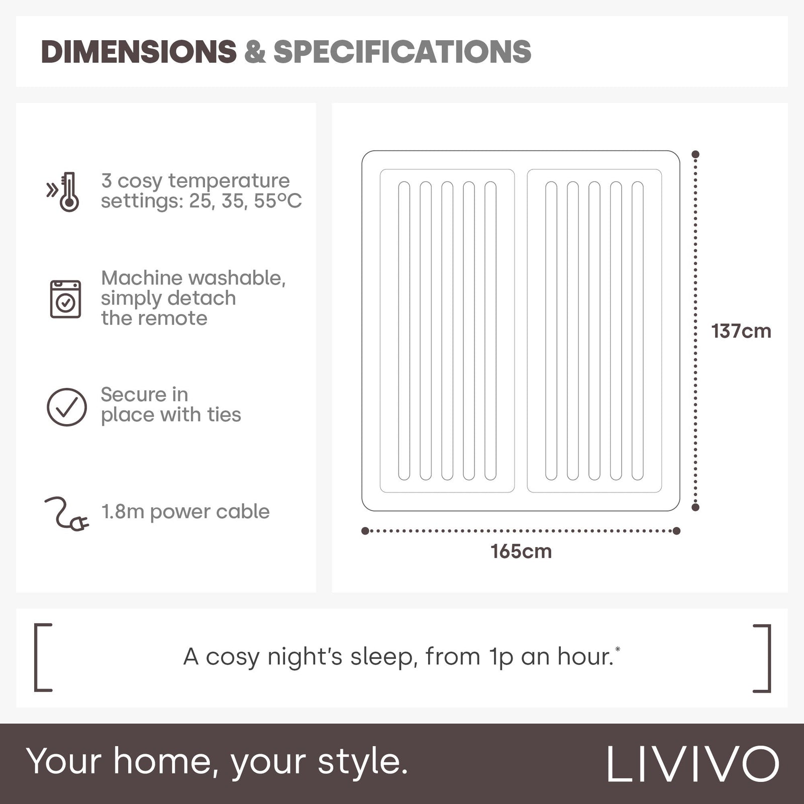 Livivo King Size Dual Control Electric Under Blanket With 3 Temperature Levels