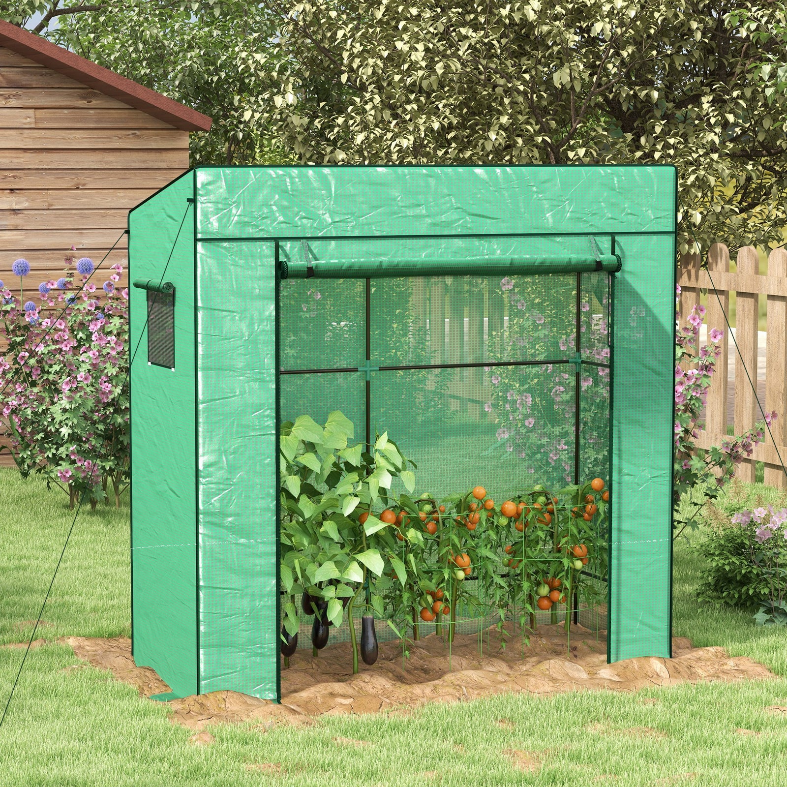 Lean-to Tomato Growhouse W/ Roll-up Door | Green
