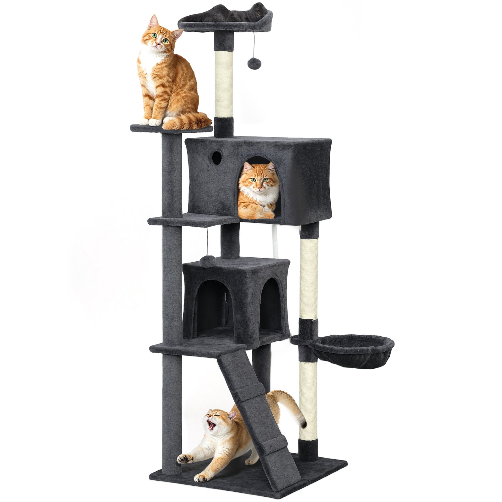 Cat Tree Tower With Sisal Scratching Posts, Condos | 180cm | Dark Grey