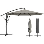 3 M Cantilever Parasol, Offset Umbrella With Cover And Wind Ropes | Light Grey