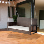 2-person Outdoor Wicker Hanging Porch Swing Bench W/ Seat