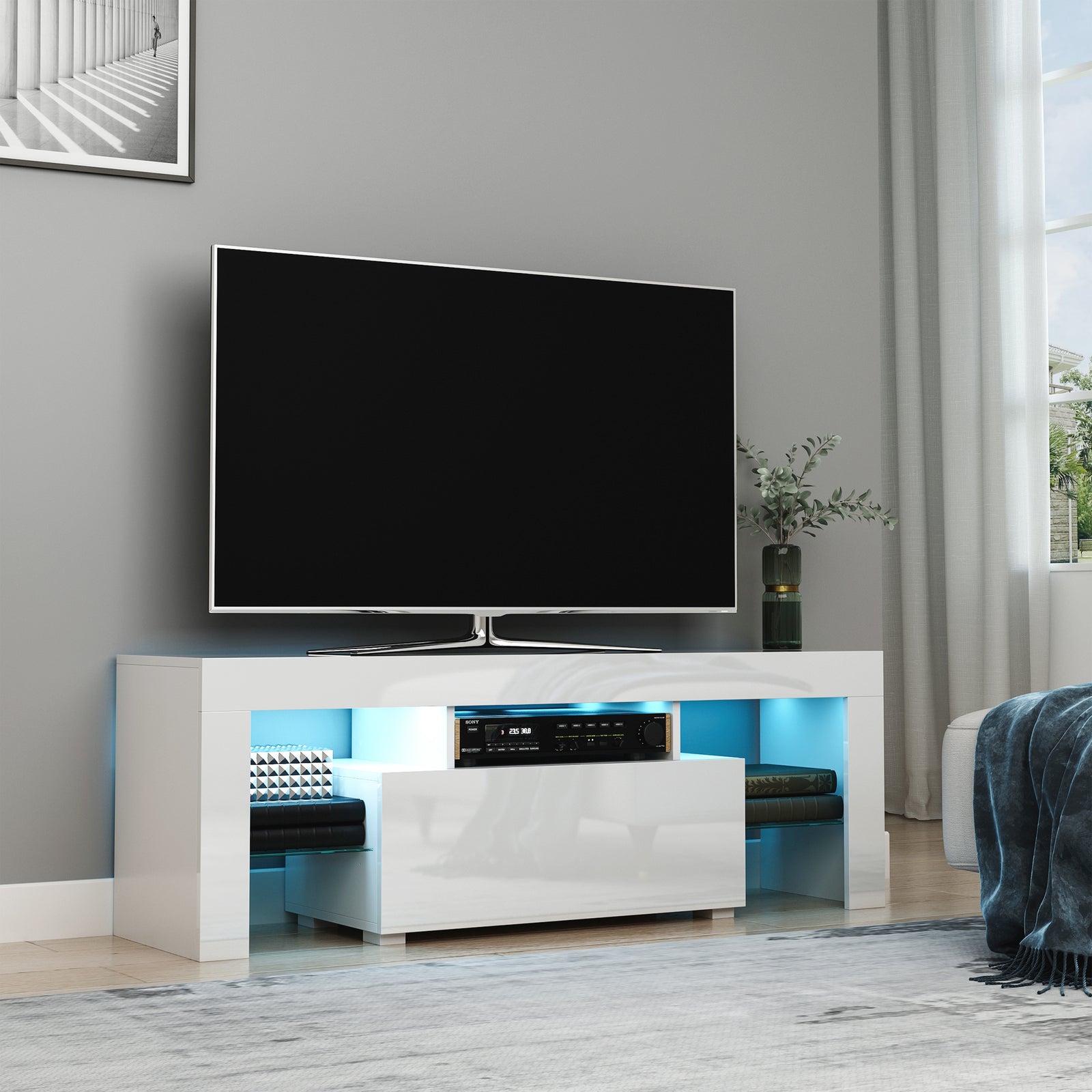 High Gloss Tv Stand With Led Lights White