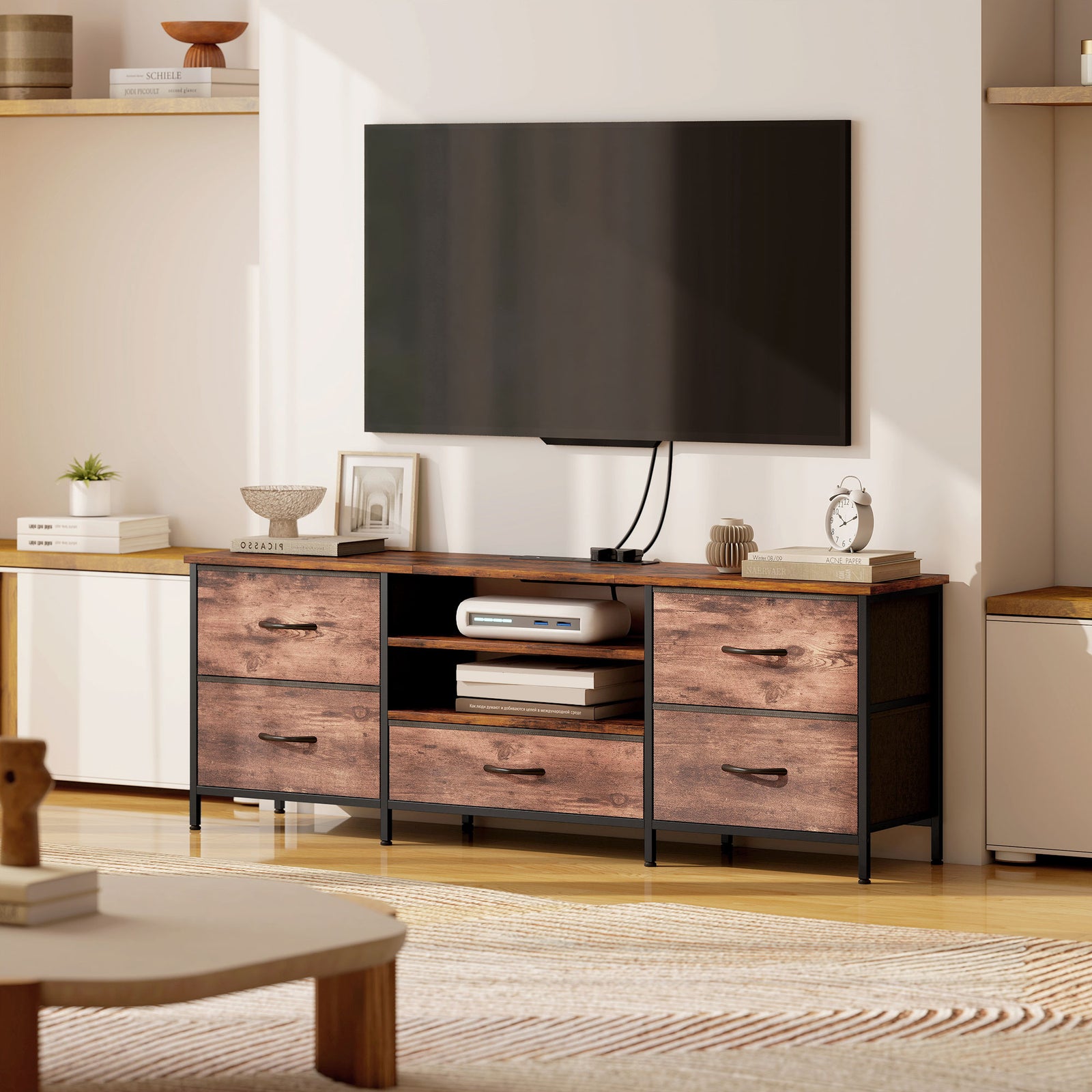 HOMCOM Tv Unit With Charging Station, Tv Stand For Tvs Up To 65 Inch