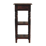 Tall Turned Leg Side Table, 1 Drawer, 2 Open Shelves, Dark Brown | 3 | Brown