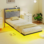 Floating Bed Frame With Rgb Lights, Upholstered Bed | Single | Grey