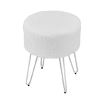 Breeins White Round Plush Vanity Stool With Metal Legs