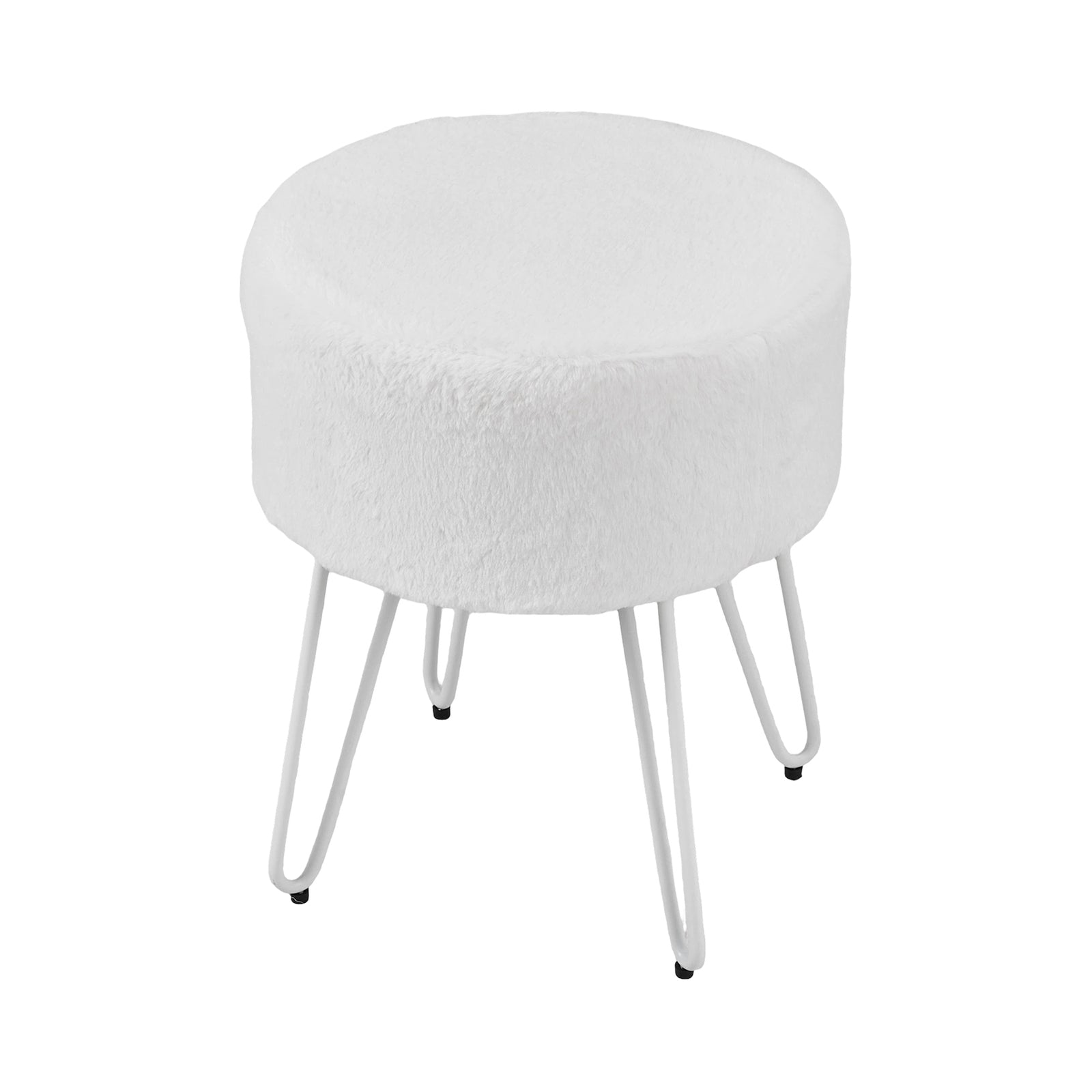 Breeins White Round Plush Vanity Stool With Metal Legs
