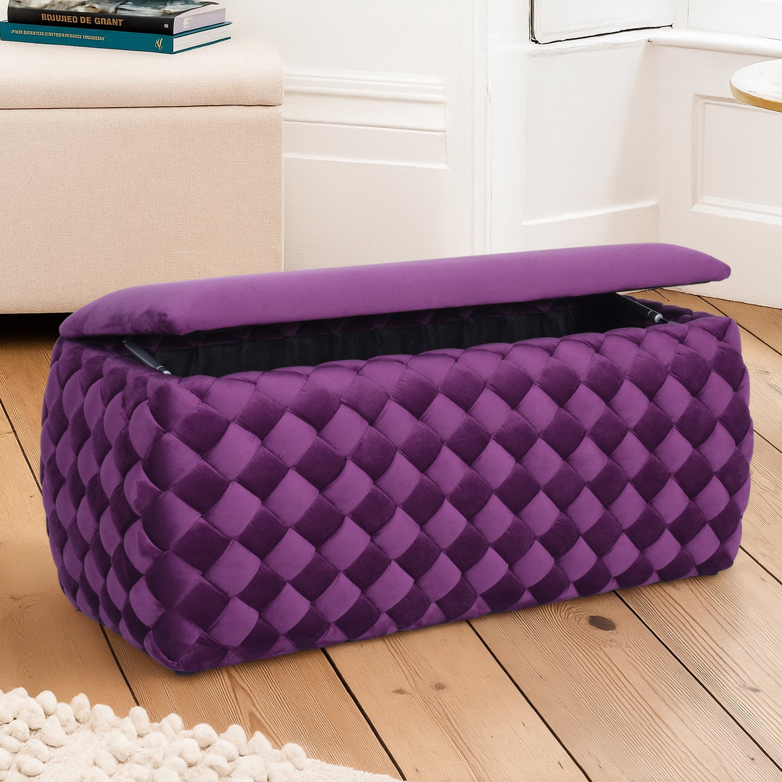 Plumeo Large Velvet Storage Ottoman | Purple
