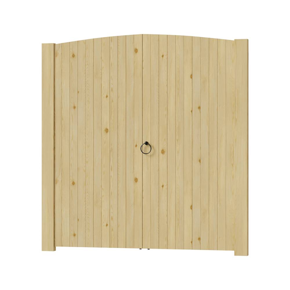 Heavy-duty Solid Spruce Wood Arched Double Door Gate With Clear Varnish Finish, Weather-resistant,hardware Kit Included – Pedestrian & Garden Use | Small
