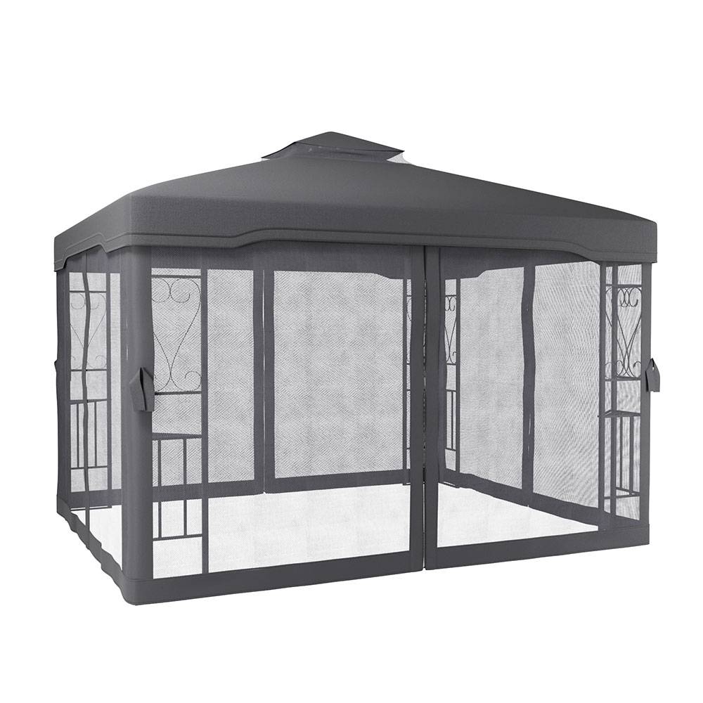 3.6 x 2.95m Outdoor Garden Gazebo with Netting, Heavy Duty Steel Patio Canopy Shelter with Ventilated Roof, Waterproof UV-Resistant Pergola Tent for Backyard