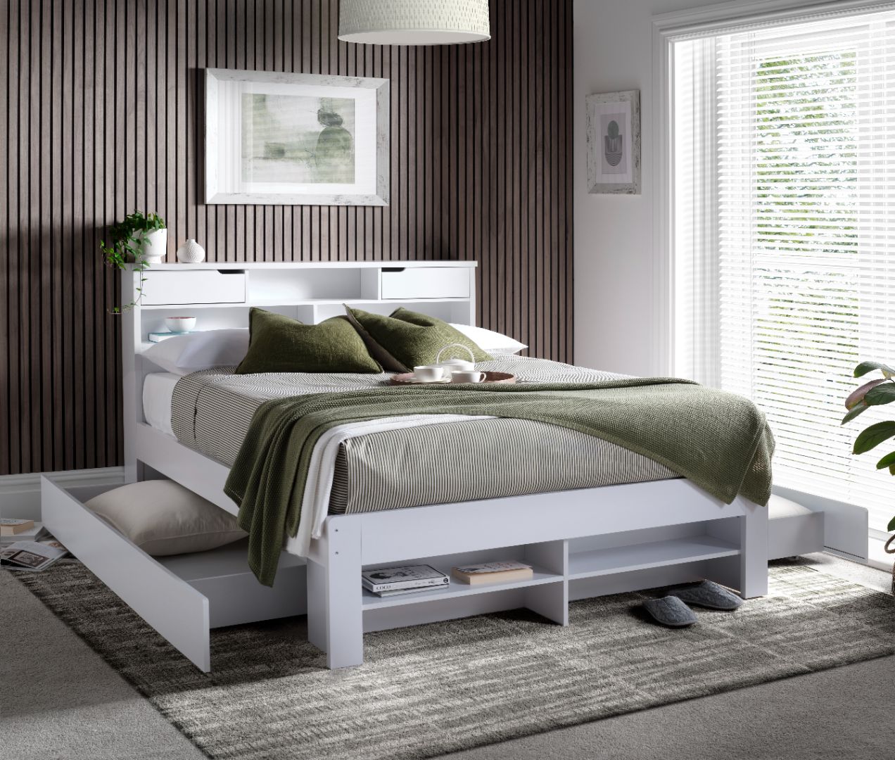 Fabio Wooden Storage Bed With 1 Drawer | King | White