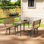 3 Pcs Picnic Table Set Rustic Wooden Folding Garden Benches Table Set