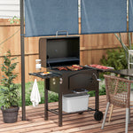 Charcoal Grill Trolley, Adjustable Height, Smoker | Black