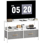 Tv Cabinet, Tv Console Unit With 2 Foldable Linen Drawers | White