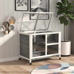 Wood Rabbit Hutch Bunny Cage Pet House Indoor W/ Tray Ramp | Gray