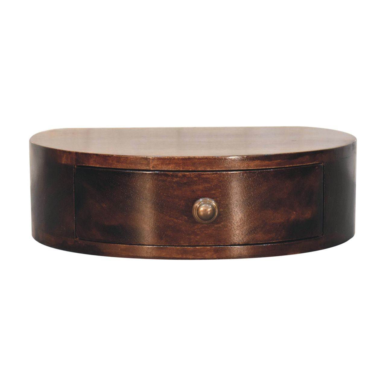 Solid Wood California Walnut Wall Mounted Rounded Bedside, Brown, 1 Drawer