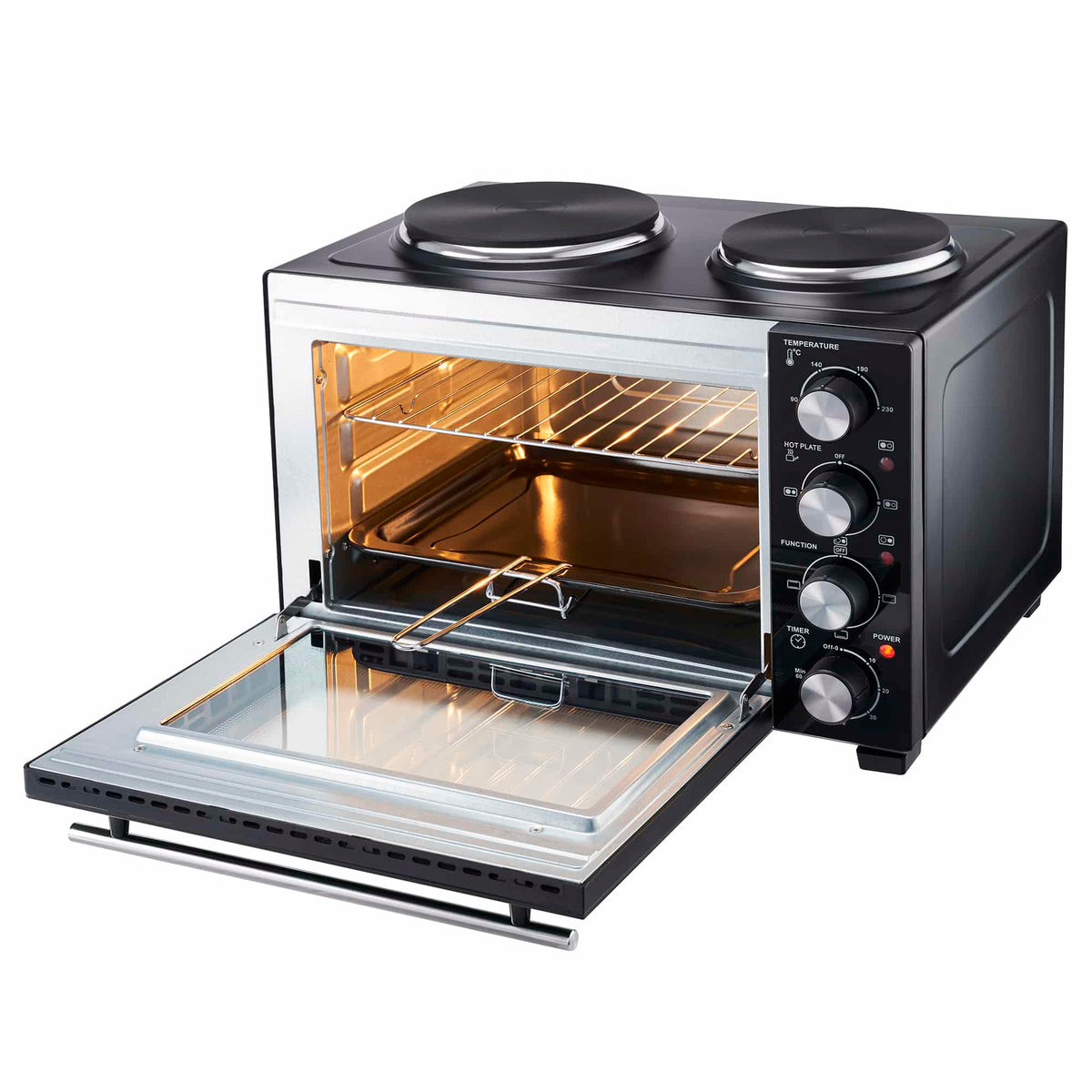28l Mini Oven With 2 Hobs - Electric Countertop Cooker | 28l | Black & Silver