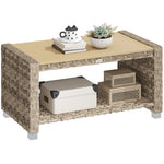 Outdoor Coffee Table With Storage Shelf And Slatted Top | Brown