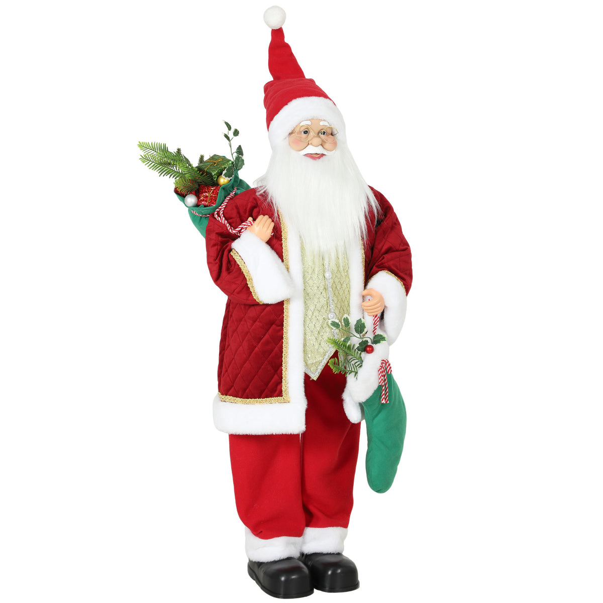 HOMCOM 4ft Christmas Singing Dancing Santa Claus With Stocking, Sack