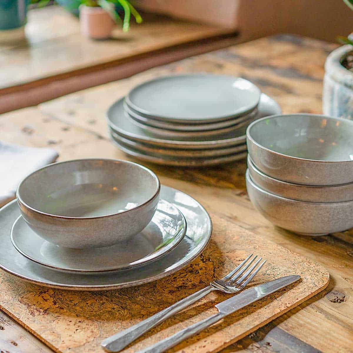 Nordic Stoneware Dinner Set | 12 Piece | Grey